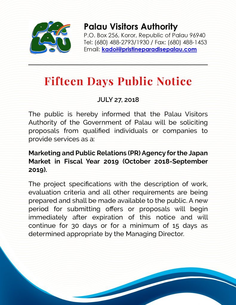 15 Days Public Notice for Japan PR Agency 