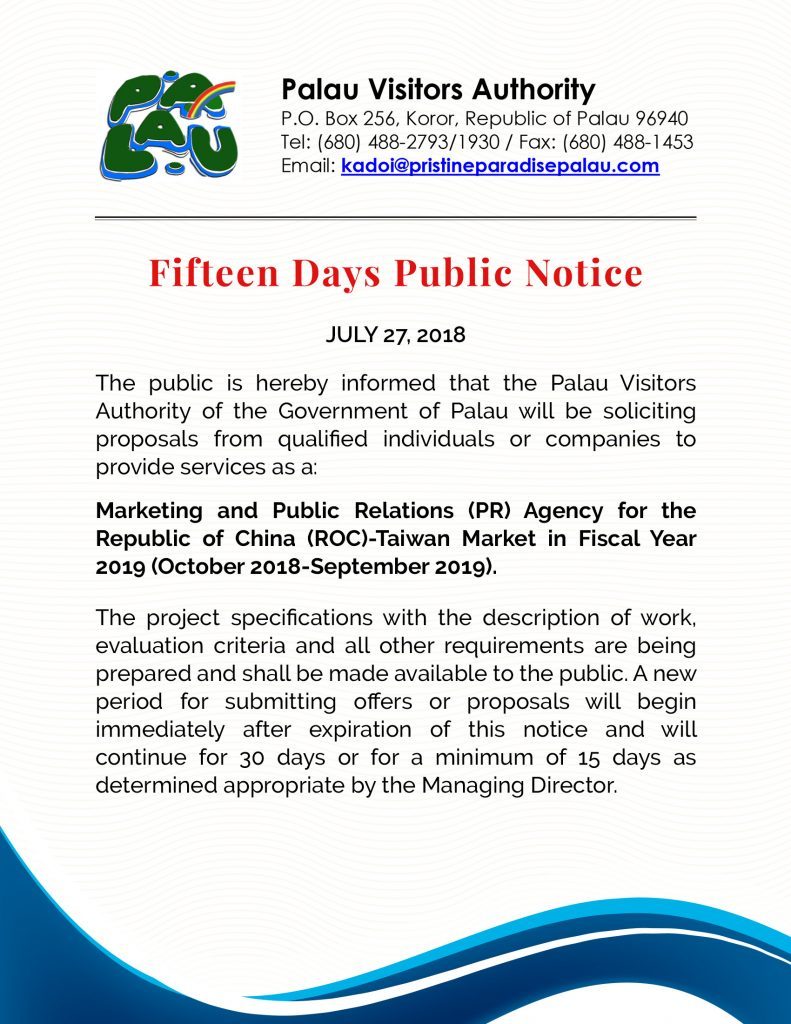 15 Days Public Notice for ROC-Taiwan