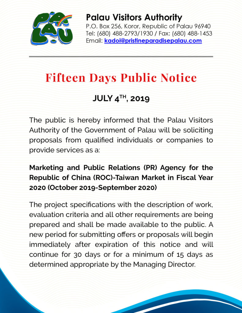15-Days Public Notice for ROC-Taiwan 2020